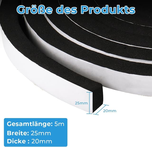 Detalle de Storystore Bande d’étanchéité autocollante en mousse (25 mm) pour portes et fenêtres – longueur totale 5 m