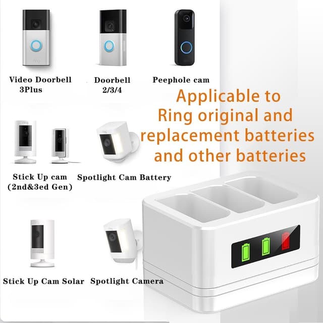Detalle 2 de 3-Slot Ring battery charging dock with LED display (USB Type-C cable included)