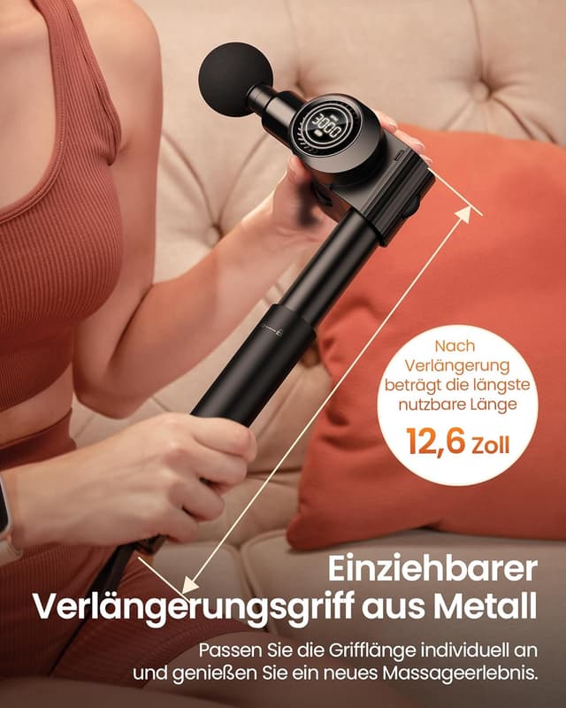 Detalle de Napre faltbare Massagepistole mit Verlängerungsgriff, 32 Geschwindigkeiten & 6 Aufsätzen