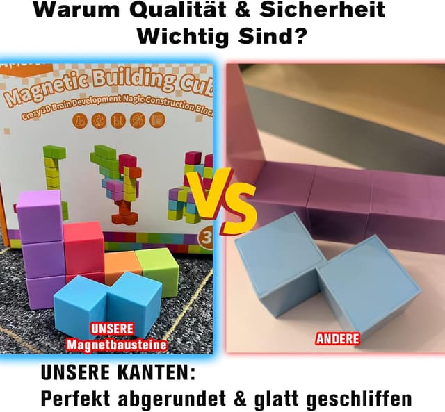 Detalle 2 de Apluses Magnetische Bausteine 42-teilig – Montessori Magnetwürfel ab 3 Jahren mit Tragetasche