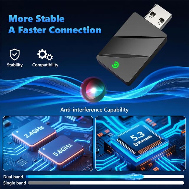 Detalle de AOUQEE 2-in-1 Wireless CarPlay Adapter 5GHz