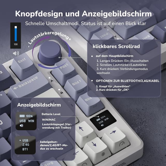 Detalle de RK ROYAL KLUDGE M75 kabellose Gaming‑Tastatur 75% ⌨