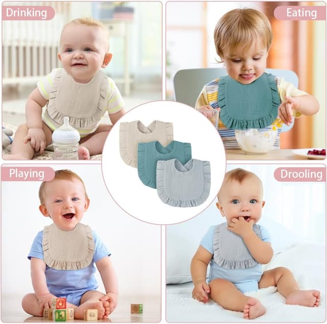 Thumbnail 6 de Vicloon Baby Lätzchen (3er-Set) – weiche Musselin-Halstücher mit Druckknopf für 0–36 Monate