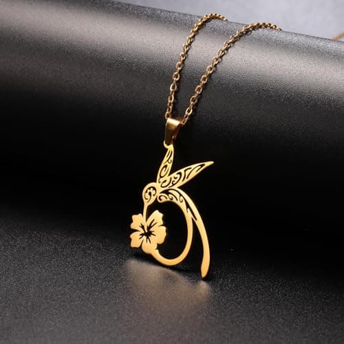 Detalle 2 de Dreamtimes Collar colgante Colibrí Cardenal con flor (oro) para mujeres