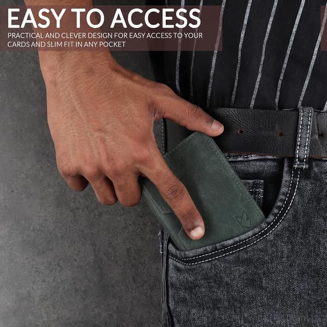 Detalle de FOXHACKLE full-grain leather credit card wallet (RFID blocking) – slim bifold card holder