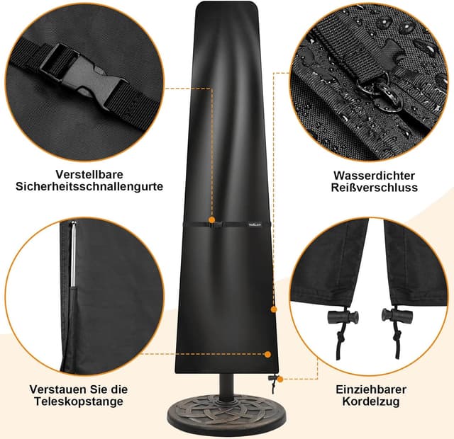 Detalle 2 de Tavaler Sonnenschirm Schutzhülle 3–4 m (mit Stab) aus 420D Oxford-Gewebe, wetterfest