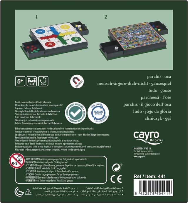 Detalle de Cayro Parcheesi & Oie modèle magnétique ( + 5 ans) avec tiroirs de rangement – jeu double 2 à 4 joueurs