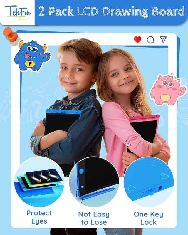 Detalle de TEKFUN Kids Toys 2-Pack 8.5in LCD Writing Tablet with 4 Stylus (Erasable Doodle Board)