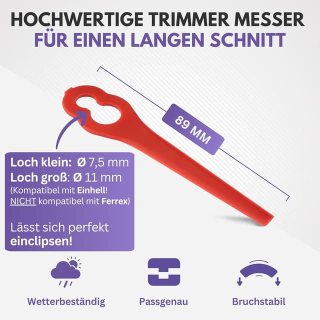 Detalle de FILZADA® 50x Rasentrimmer-Messer als Ersatz für Einhell Trimmer & Kantenschneider
