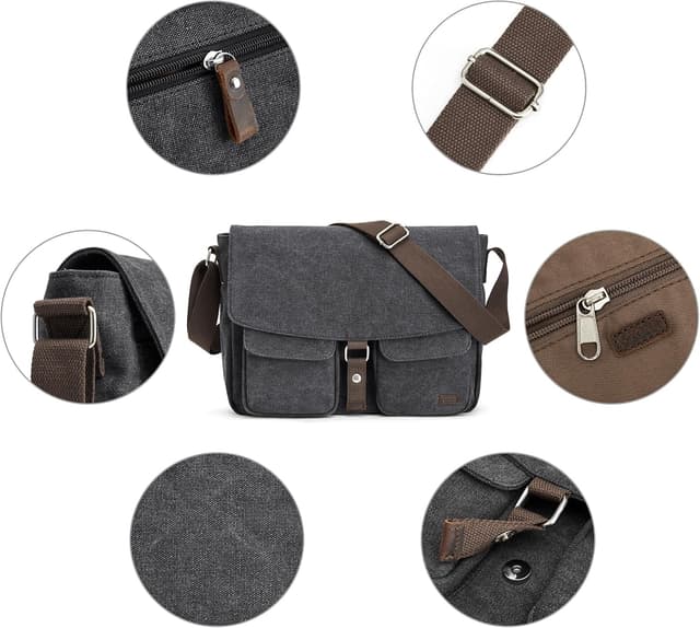Thumbnail 6 de S-ZONE Canvas Messenger Bag for Men – Vintage satchel crossbody with pockets for up to 15.3-inch laptops