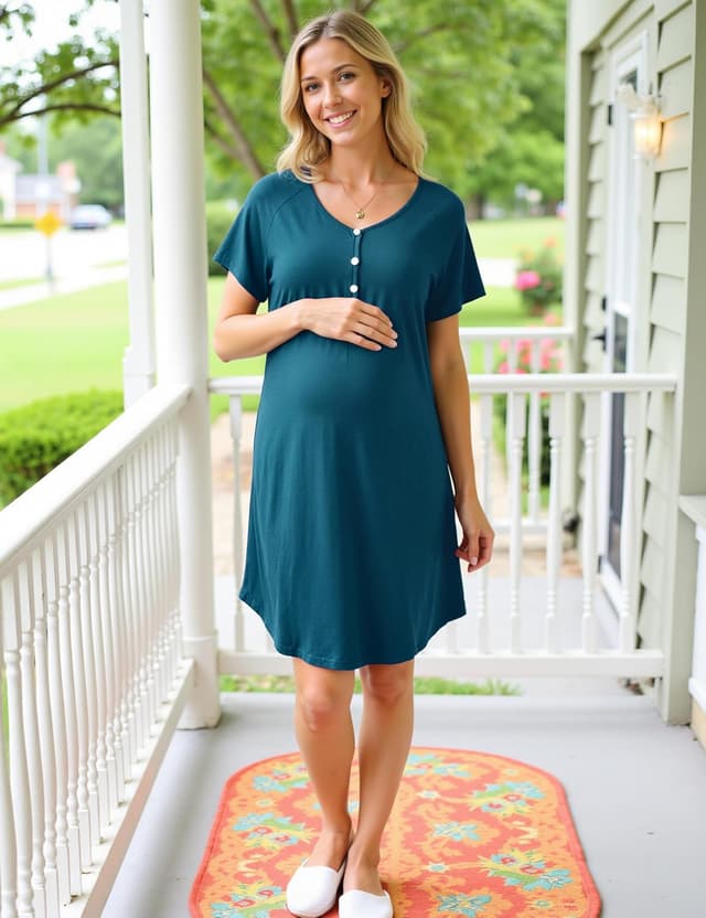 Detalle 2 de Uniexcosm Stillnachthemd Damen Kurzarm aus Baumwolle (Umstandskleid fürs Stillen) mit Knopfleiste