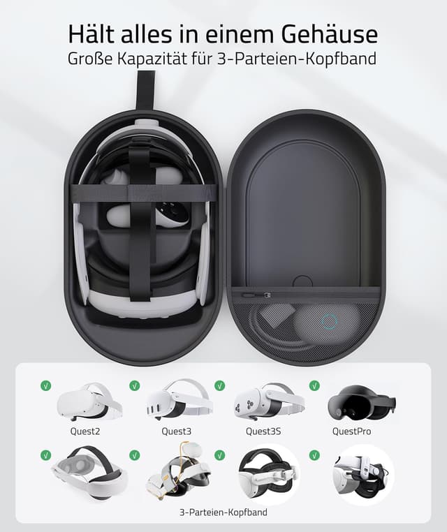 Detalle 2 de Syntech Groß Tragetasche für Meta Quest 3S/3/2/Pro & Pico 4 (Zubehör-Set nicht enthalten) – Grau