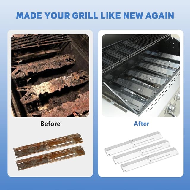 Detalle de GLARETEX Universal Burner Cover Set (3-tlg.) – verstellbare Heizplatten aus Edelstahl für Gasgrills, 29,8 bis 53 cm