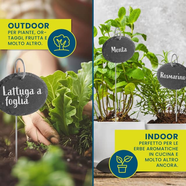 Detalle de Hoberg etichette per piante in ardesia (set da 10) con picchetti in acciaio