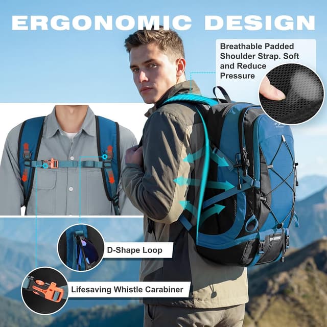 Detalle de RAINSMORE 40L Foldable Hiking Backpack (Water-Resistant) – Lightweight Rucksack for Walking, Camping & Travel