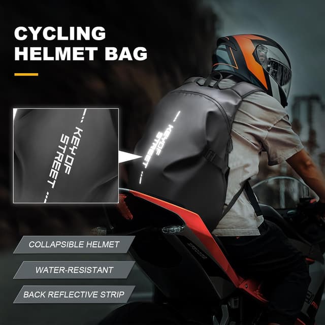 Detalle de WEPLAN Sac à dos de moto pour casque rigide, 45 L, gris réfléchissant et étanche