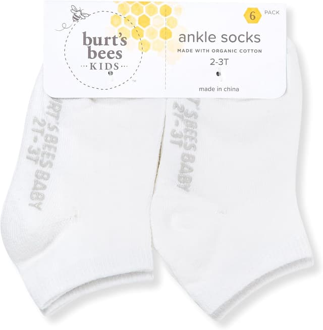 Detalle de Burt's Bees Baby Girls' Ankle Socks with Non-Slip Grips (6-Pack)