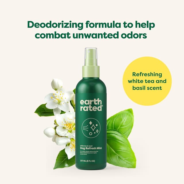 Detalle de Earth Rated Dog Deodorizing Spray (8 oz) – White Tea & Basil no-rinse conditioning mist for dogs and puppies