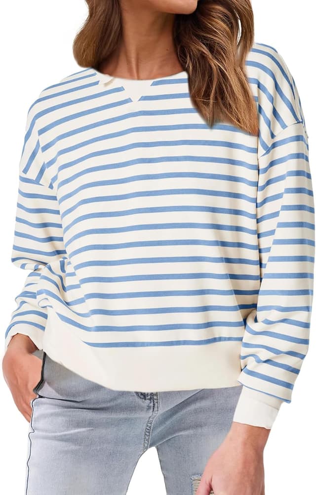 Thumbnail 6 de Glamaker Women’s Striped Crewneck Sweatshirt Pullover (Cropped, Loose Fit)