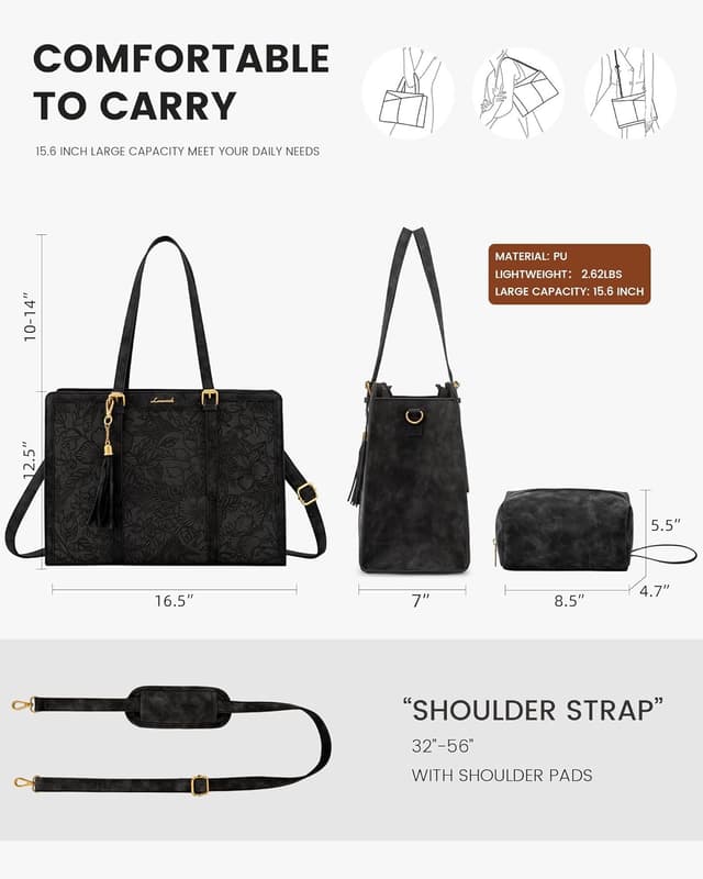 Detalle de LOVEVOOK Vintage Leather Laptop Bag for Women (15.6-inch) with Clutch Pouch