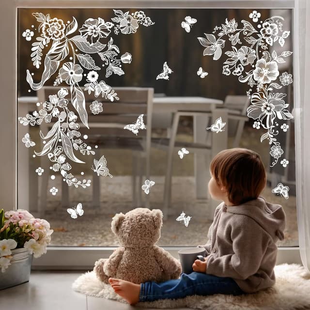 Thumbnail 4 de Supzone Stickers Fenêtre Fleurs Papillons