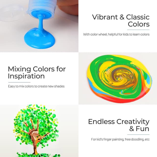 Detalle de Nicpro 12 Colours Washable Finger Paint Set (2 oz / 60 ml) – non-toxic finger paint for kids’ hands and feet