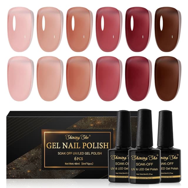 Detalle de Shining She UV-Gel Nagellack Jelly Rot – 6 Farben, natürlich transparent, Soak-off, für French-Manicure & DIY zu Hause