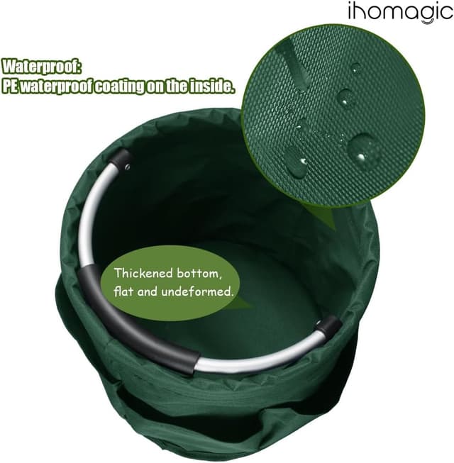 Detalle 2 de IHOMAGIC Foldable Storage Bin with 6 Outer Pockets (17L) – Round Tool Basket, Carrying Hamper, Blackish Green