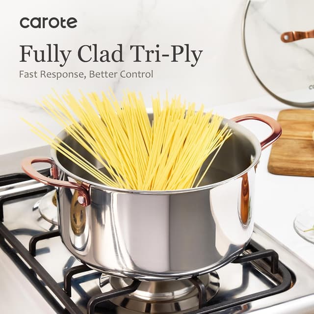Thumbnail 6 de CAROTE 21pc Tri-Ply Stainless Steel Cookware Set (Pots and Pans), Induction Safe, Mirror Polish, Gold