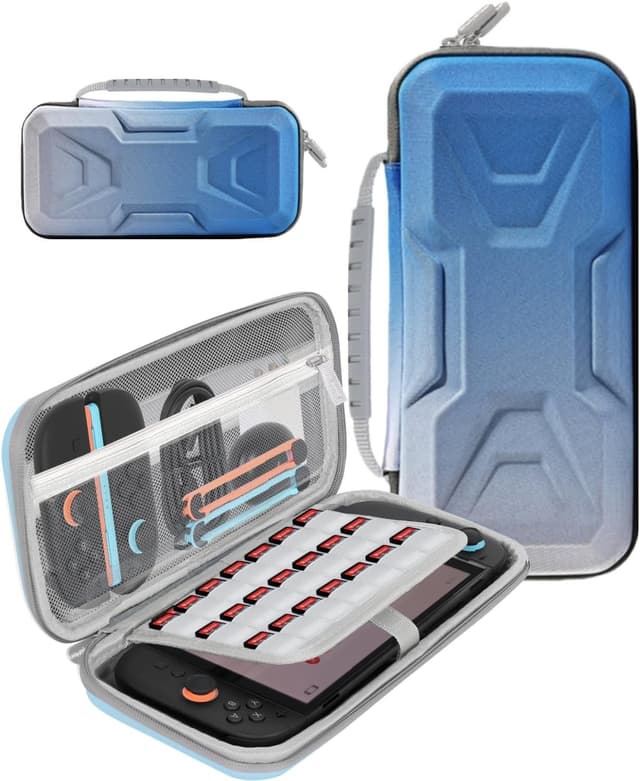 Detalle de Carry Case for Nintendo Switch 2 (2025) – Shockproof Hard Case Travel Bag with Storage for Console, Accessories & 20 Game Cards (Blue-Green Gradient)