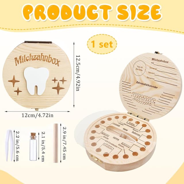 Detalle 2 de Shengruili Zahnbox aus Holz für Milchzähne – Aufbewahrungsbox für Baby-Zähne mit Verschluss