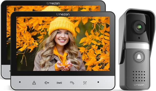 Detalle de TMEZON 4-Draht Video-Türsprechanlage mit Kamera und 2× 7" Monitor für 1 Familie