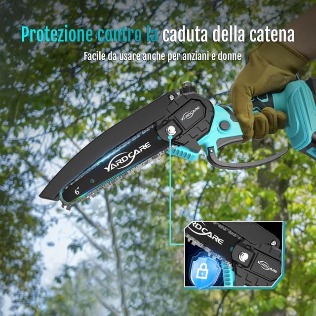 Detalle de YARDCARE Mini motosega a batteria da 6 pollici con pompetta olio e blocco di sicurezza