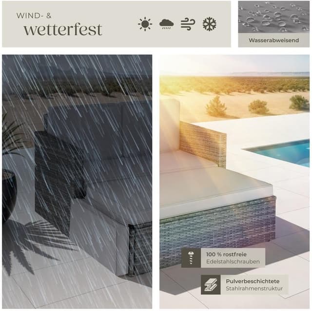 Thumbnail 6 de tectake Sofa Set: 2-Sitzer Couch mit Hocker, Schlaffunktion und wetterfestem Polyrattan für Outdoor