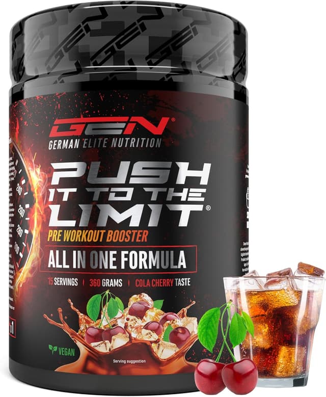 Detalle de Push it to the Limit Pre Workout mit L-Arginin, Citrullin & Koffein – Hochdosiert, 360 g (Cherry Kiwi) – 15 Anwendungen