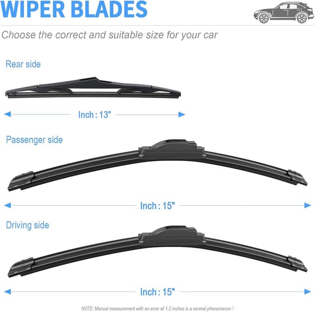 Detalle de Gavimnal Silicone Wiper Blades Replacement (Set of 3) for Jeep Wrangler JK/Front & Rear Windshield, J/U-Hook (2007-2018)