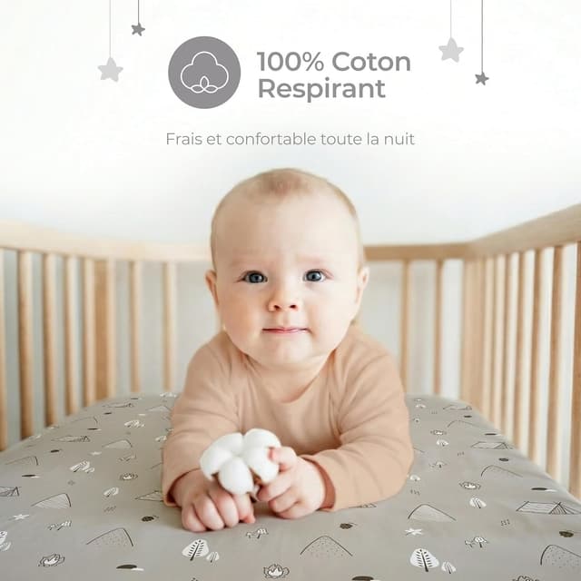 Detalle de Dreamzie lot de 2 draps housse cododo 40x80 cm en coton Oeko-Tex