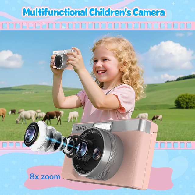 Detalle 2 de Appareil photo enfant rose avec écran inversable 180° et carte mémoire 32GB – enregistrement HD 1080P