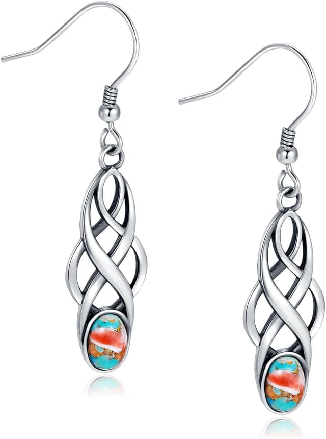 Thumbnail 6 de Keltische Hängeohrringe aus 925 Silber mit stabilisiertem Türkis