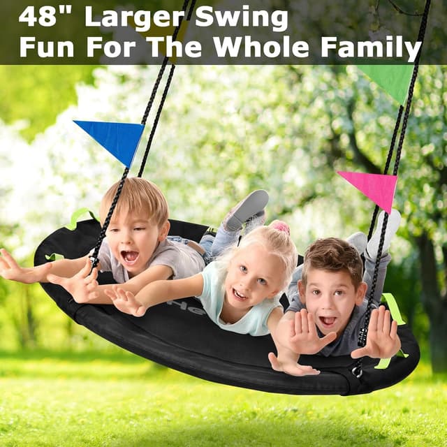 Detalle de HeyZoo 48-inch Tree Swing with Larger Saucer Seat, 900 lb Capacity, Adjustable Hanging Straps (Black)