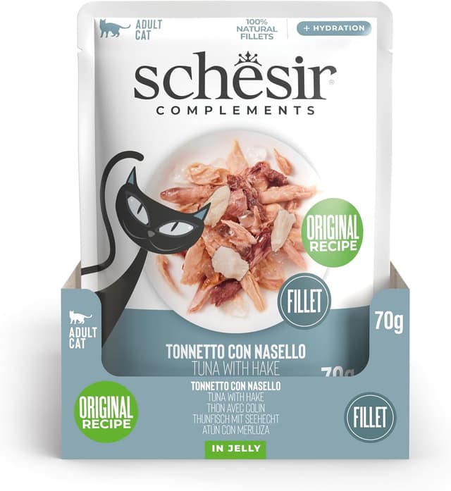 Detalle de Schesir Filets de thon avec merlu en gelĂ©e, 12 enveloppes de 70 g đ€