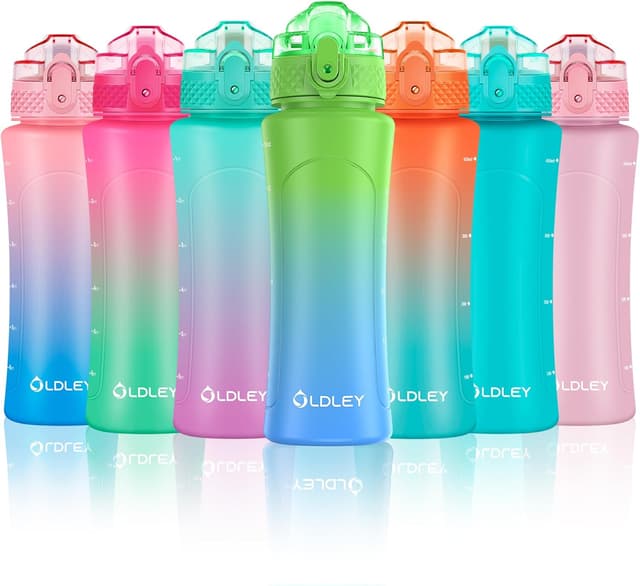 Detalle de OLDLEY 450ml/15oz kids water bottle with straw, one-touch lid and time markings (BPA-free, leakproof)