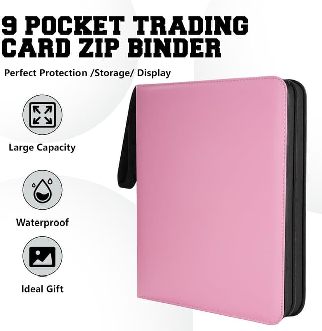 Detalle 2 de 9 Pocket Trading Card Zip Binder (Pink) — Holds Up to 900 Cards with Removable Sleeves