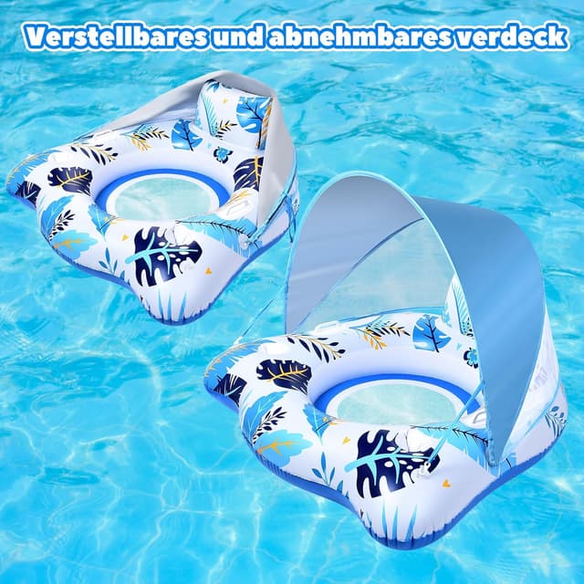 Detalle de JONRRYIN aufblasbare Pool-Luftmatratze/Schwimmsessel mit Sonnendach, Rückenlehne und 2 Getränkehaltern