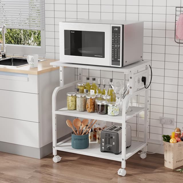 Thumbnail 6 de OYRREU 3-stufiger Druckertisch mit Steckdose & USB, rollender Druckerständer für Heimbüro