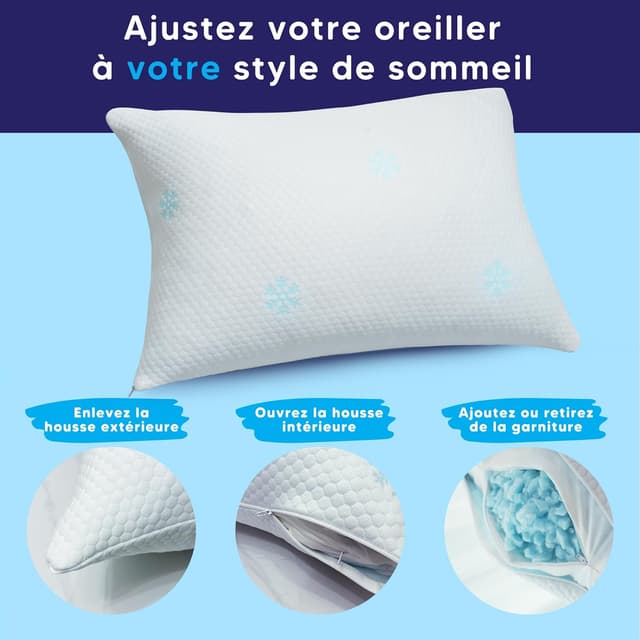 Detalle de Oreiller ergonomique cervical CloudÉtoile, modèle 50x70 ajustable en mousse à mémoire