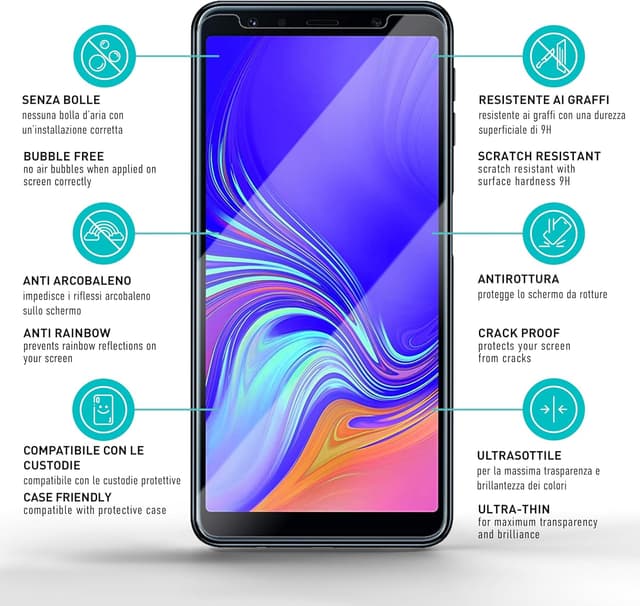 Detalle 2 de Smartect Vetro Temperato Clear 3 pezzi per Samsung Galaxy A7 2018 (9H, 0.3mm, anti-graffio)