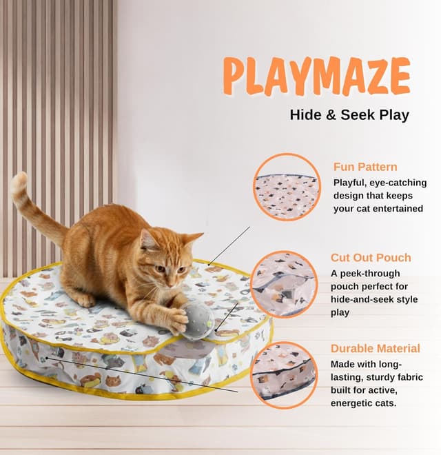 Detalle de Hubspace Interactive Cat Toys for Indoor Cats (Adult) – 2-in-1 Hide and Seek Play Mat with Moving Ball, Crinkle Pouch