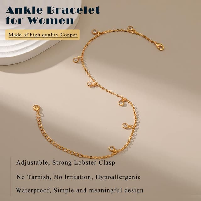 Detalle de Loutade Damen-Fußkettchen 22–29 cm verstellbar – goldfarbenes Fußband am Knöchel für Sommer & Strand