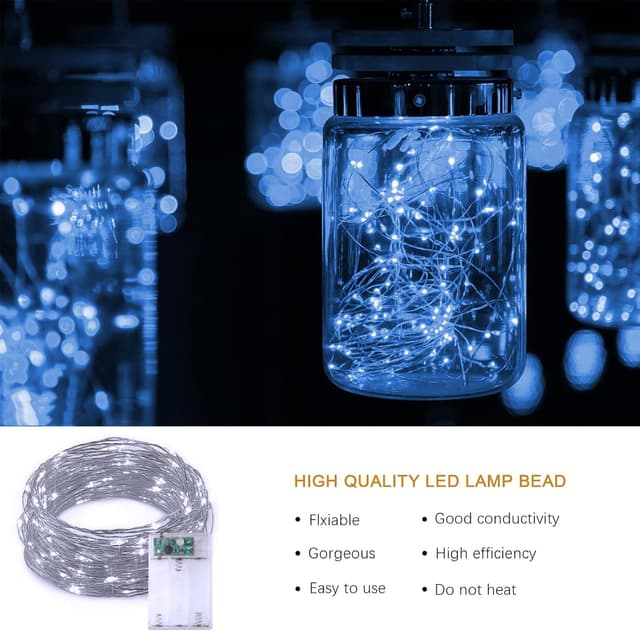 Detalle de Jsdoin Lucine LED decorative a batteria, 5 m e 50 mini LED (bianco freddo) – 4 pezzi